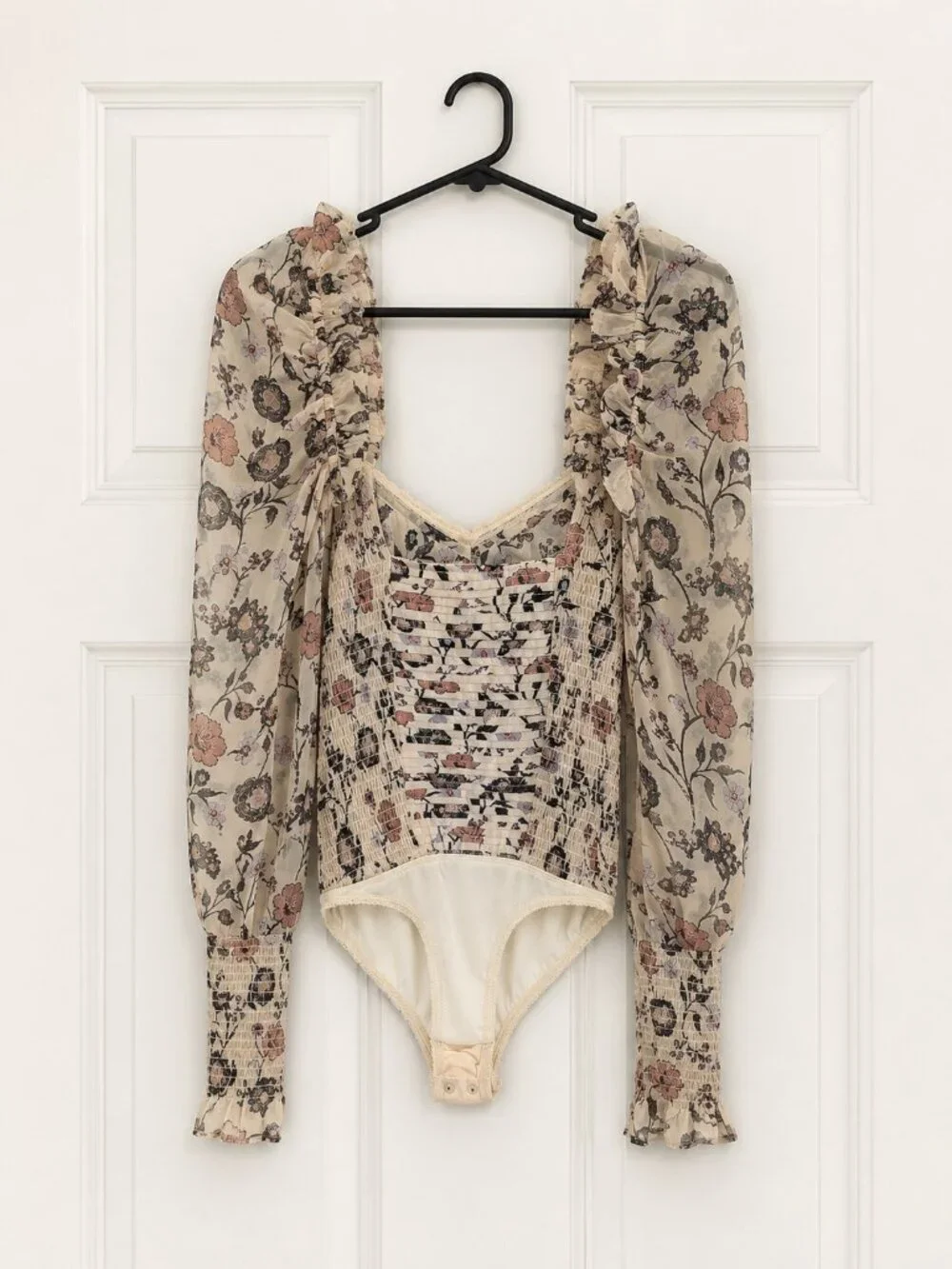 Free People Brunch Date Floral Bodysuit Ivory Size Small